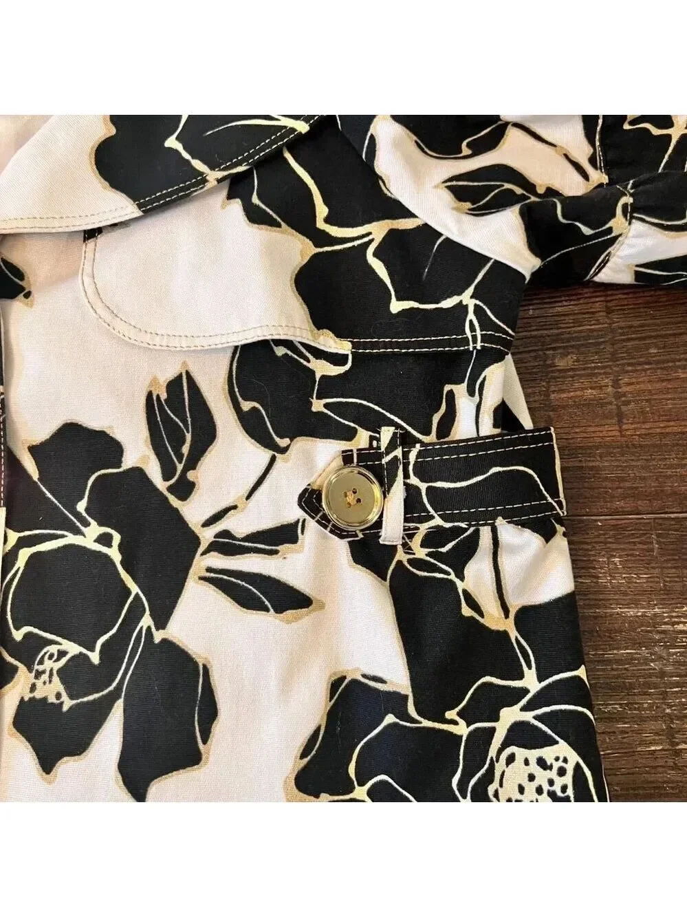 Cache Vintage Floral Cropped Jacket Balloon Sleeve Brown Cream Large EUC